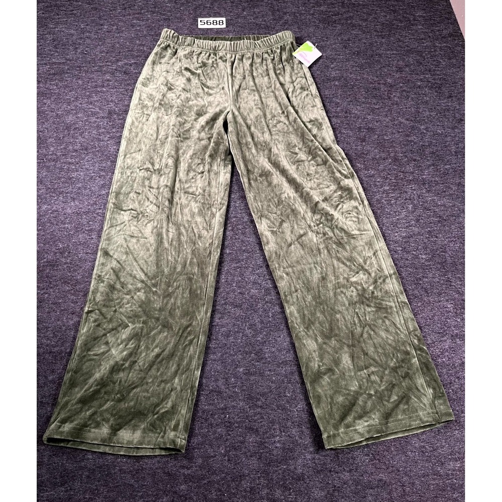 Pappagallo Lounge Pants Women Large Emerald Green Velour Cotton Wide Leg Pull On
